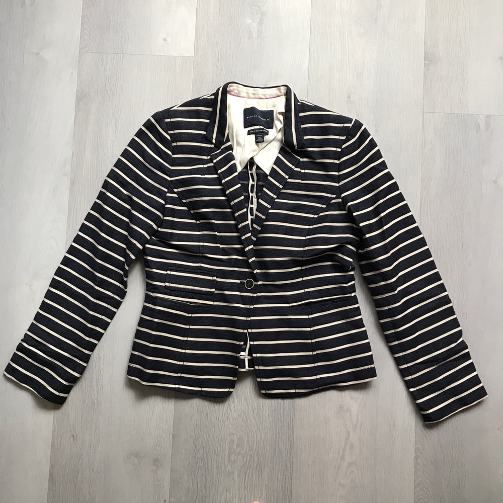 BANANA REPUBLIC BLUE BLAZER STRIPED CROP JACKET WOMENS 8